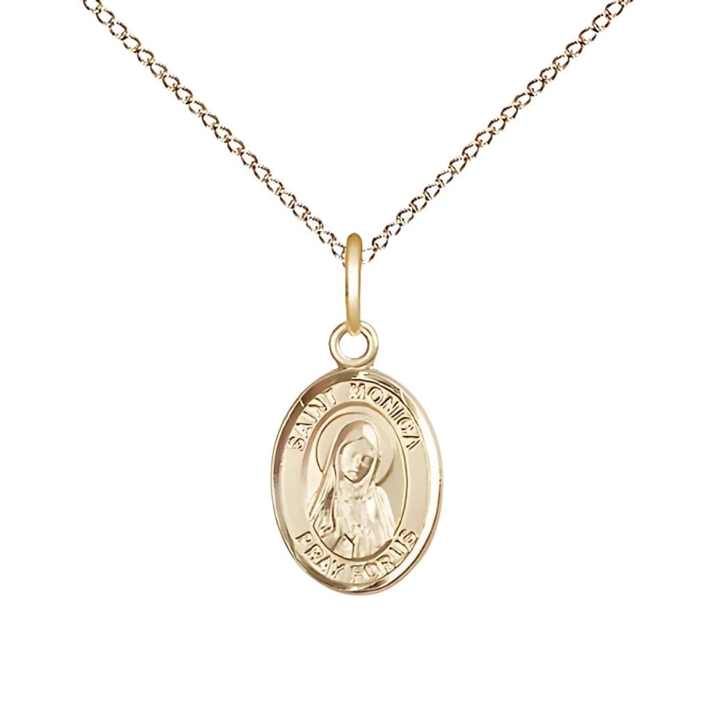 Bliss St. Monica 14kt Gold Oval Children Medal with 14kt Gold Chain, Measures 1/2-inch tall by 1/4-inch wide