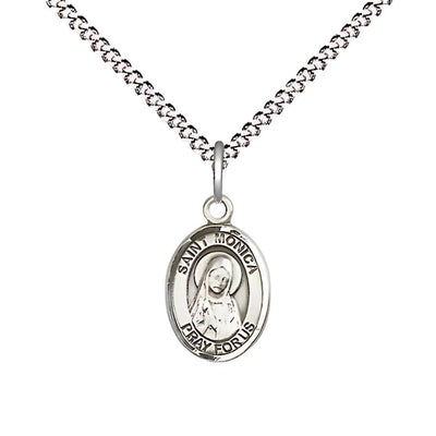 St. Monica Pewter Oval Children Medal with Plated Chain, Measures 1/2-inch tall by 1/4-inch wide, Bliss Manufacturing