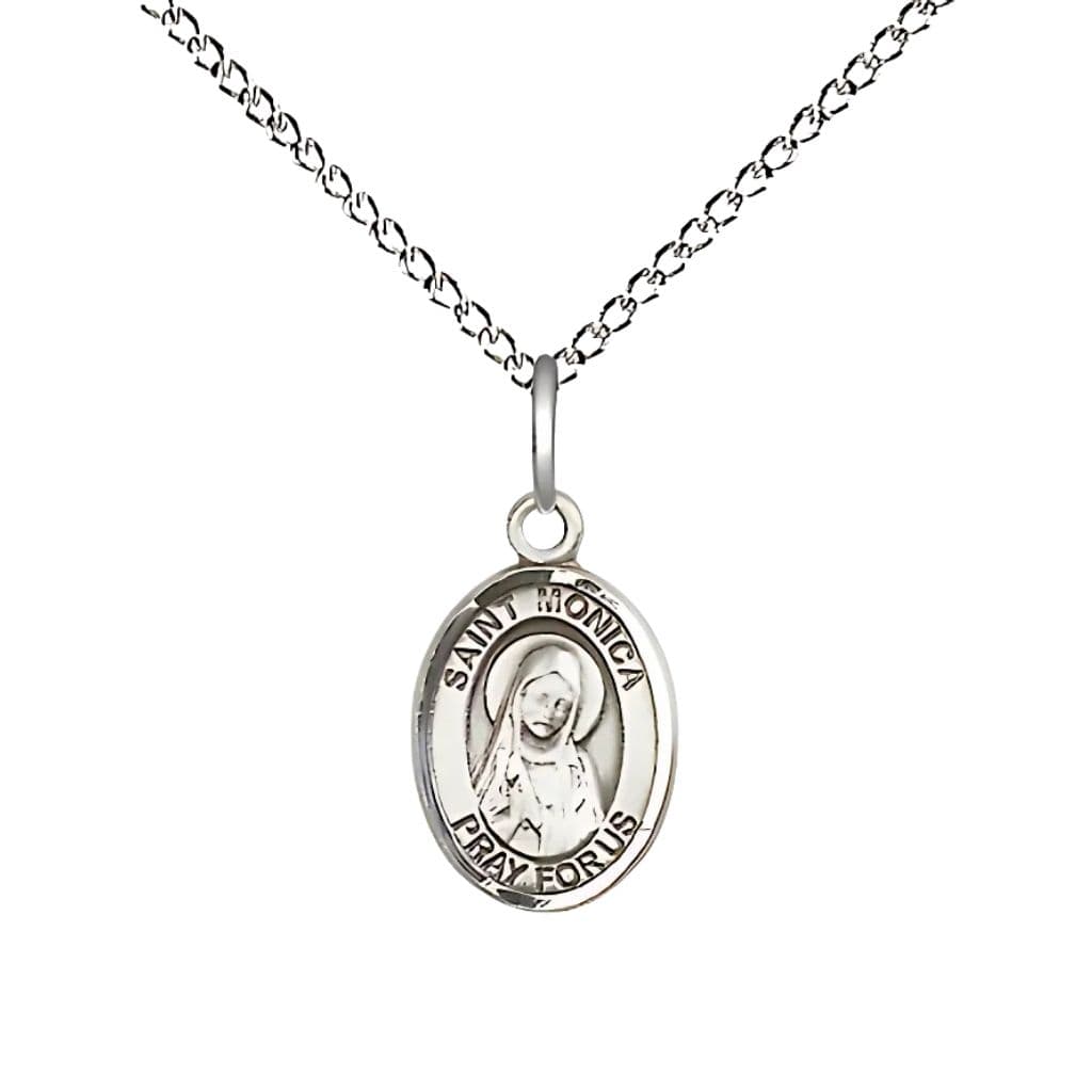 Bliss St. Monica Sterling Silver Oval Children Medal with Sterling Silver Chain, Measures 1/2-inch tall by 1/4-inch wide