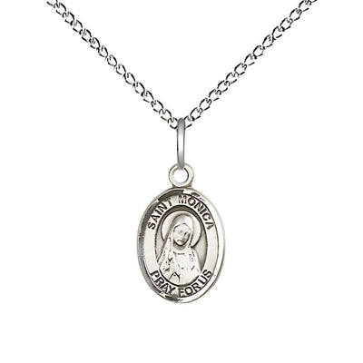 St. Monica Sterling Silver Oval Children Medal with Sterling Silver Chain, Measures 1/2-inch tall by 1/4-inch wide, Bliss Manufacturing