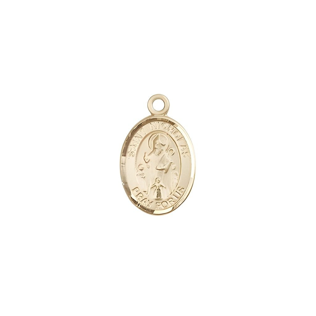 Bliss St. Nicholas 14kt Gold Oval Small Medal, Measures 1/2" x 1/4"