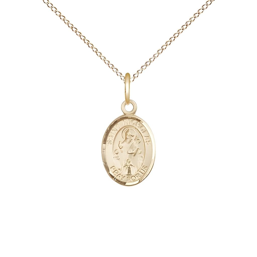 Bliss St. Nicholas 14kt Gold Oval Small Medal with 14kt Gold Chain, Measures 1/2" x 1/4"