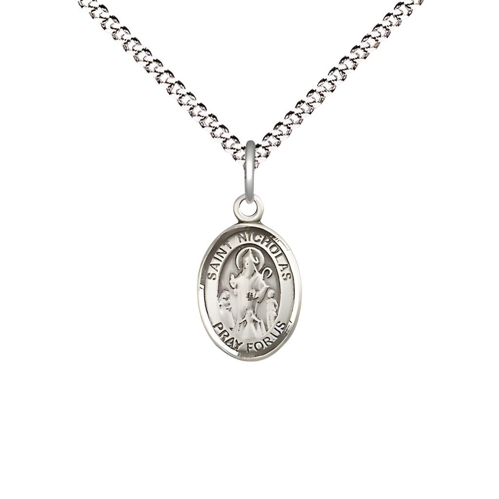 Bliss St. Nicholas Engravable Small Pewter Medal with Plated Chain, Measures 1/2" x 1/4"