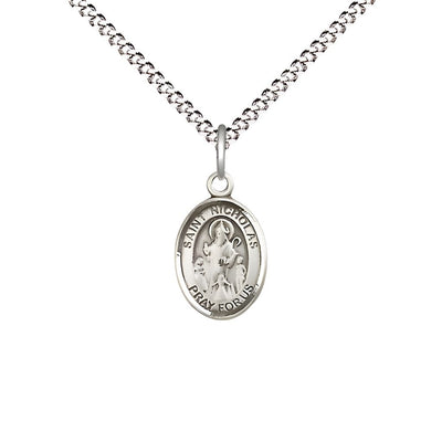St. Nicholas Engravable Small Pewter Medal with Plated Chain, Measures 1/2" x 1/4", Bliss Manufacturing
