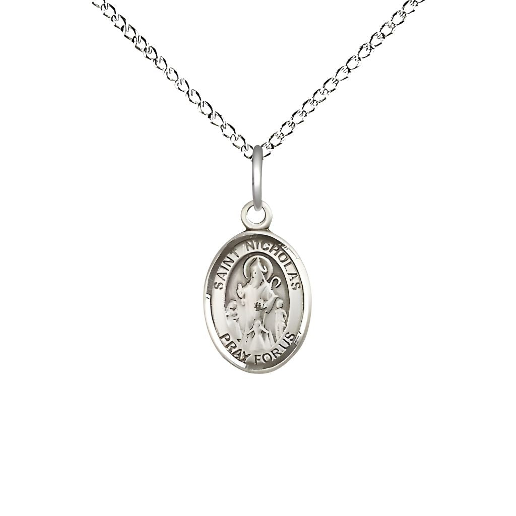 Bliss St. Nicholas Sterling Silver Engravable Medal Engravable Medal Necklace with Sterling Chain,