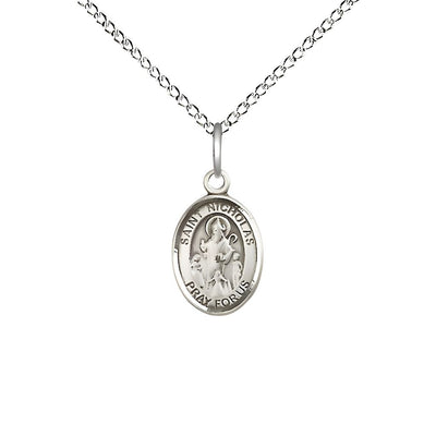 St. Nicholas Sterling Silver Engravable Medal Engravable Medal Necklace with Sterling Chain, Bliss Manufacturing
