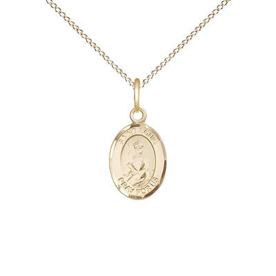 St. Louis IX of France 14kt Gold Oval Small Children Medal with 14kt Gold Chain, Measures 1/2-inch tall by 1/4-inch wide, Bliss Manufacturing