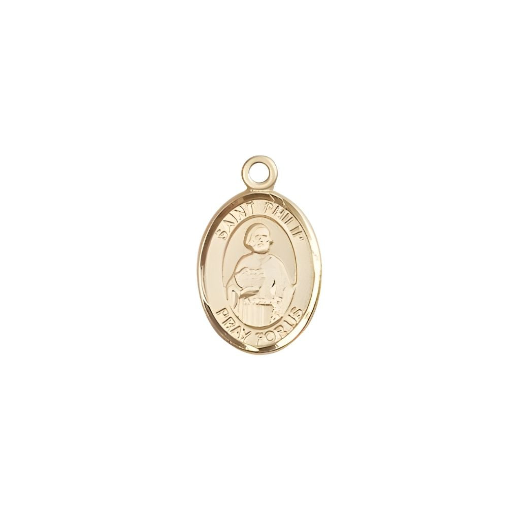 Bliss St. Philip the Apostle 14kt Gold Oval Small Children Medal, Measures 1/2-inch tall by 1/4-inch wide. Deluxe Gift Box.