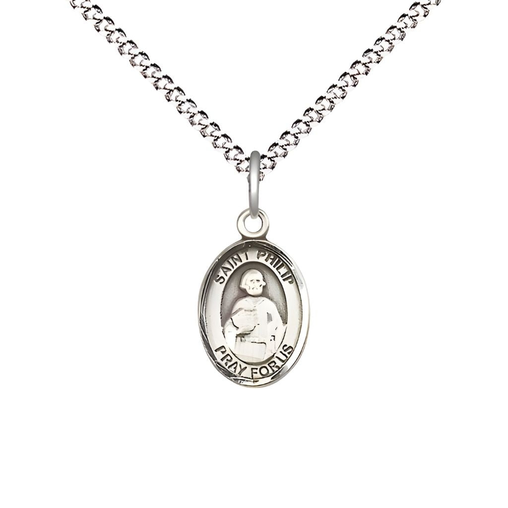 Bliss St. Philip the Apostle Engravable Small Children Pewter Medal with Rhodium-plated Chain, Measures 1/2-inch tall by 1/4-inch wide. Deluxe Gift Box.