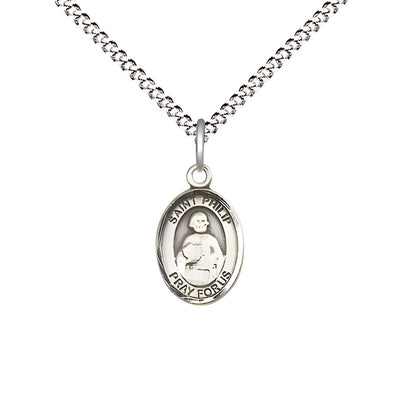 St. Philip the Apostle Engravable Small Children Pewter Medal with Rhodium-plated Chain, Measures 1/2-inch tall by 1/4-inch wide. Deluxe Gift Box, Bliss Manufacturing