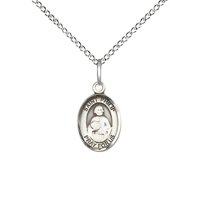 St. Philip the Apostle Engravable Small Children Sterling Silver Medal with Sterling Chain, Measures 1/2-inch tall by 1/4-inch wide. Deluxe Gift Box, Bliss Manufacturing