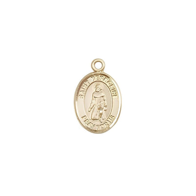St. Peregrine Laziosi 14kt Gold Oval Small Children Medal, Measures 1/2-inch tall by 1/4-inch wide. Deluxe Gift Box, Bliss Manufacturing