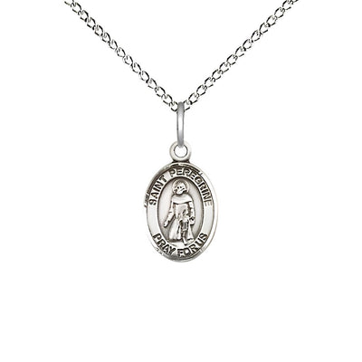 St. Peregrine Laziosi Engravable Small Children Sterling Silver Medal with Sterling Chain, Measures 1/2-inch tall by 1/4-inch wide. Deluxe Gift Box, Bliss Manufacturing