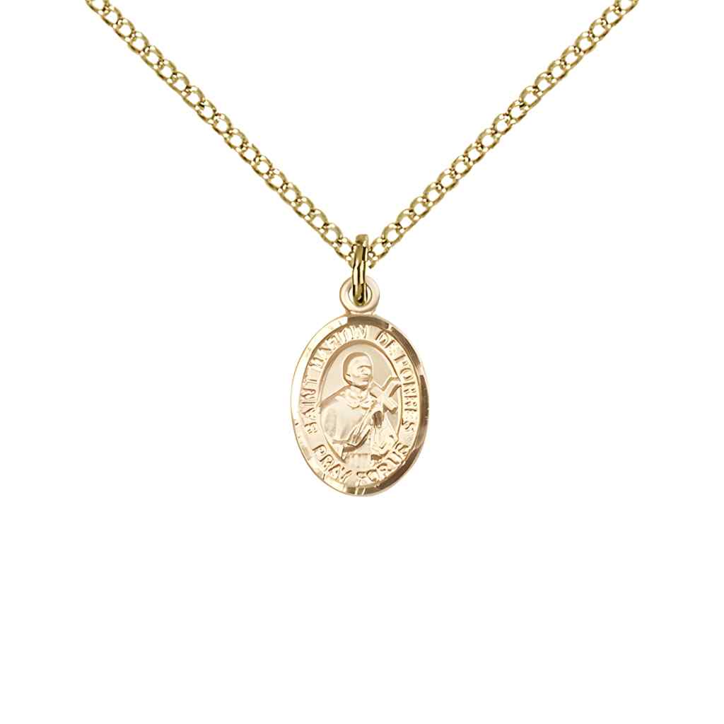Saint Martin de Porres 14kt Gold-filled Oval Small Children Medal with Gold-filled Curb Chain in Deluxe Gift Box | Bliss Manufacturing