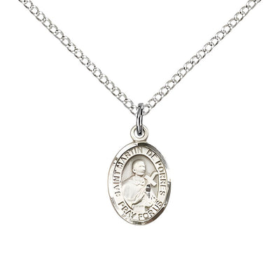 Saint Martin de Porres Small Children Sterling Silver Medal with Sterling Silver Curb Chain in Deluxe Gift Box | Bliss Manufacturing