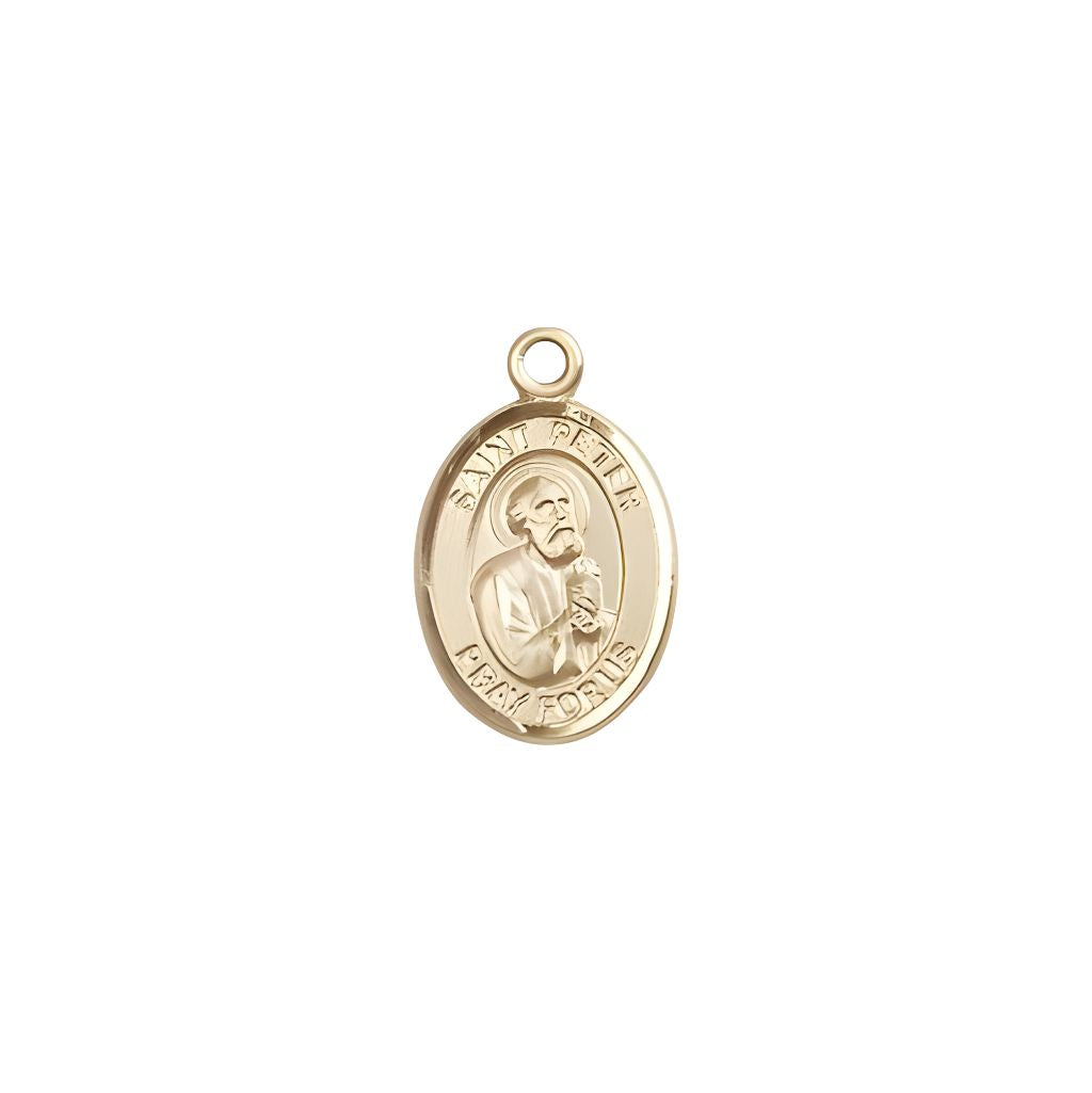 Bliss St. Peter the Apostle 14kt Gold Oval Small Children Medal, Measures 1/2-inch tall by 1/4-inch wide.