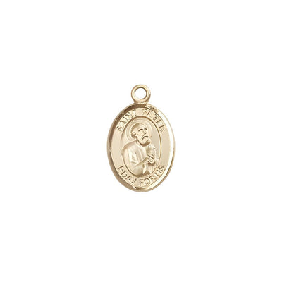 St. Peter the Apostle 14kt Gold Oval Small Children Medal, Measures 1/2-inch tall by 1/4-inch wide, Bliss Manufacturing