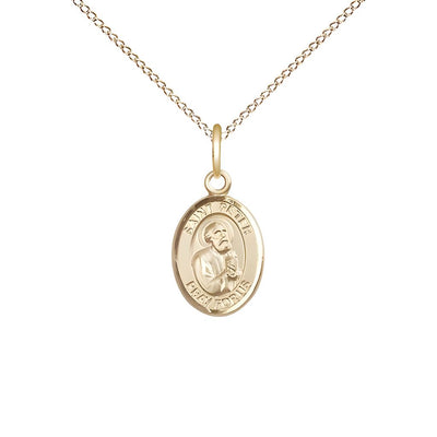 St. Peter the Apostle 14kt Gold Oval Small Children Medal with 14kt Gold Chain, Measures 1/2-inch tall by 1/4-inch wide, Bliss Manufacturing
