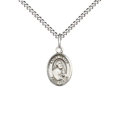 St. Peter the Apostle Engravable Small Children Pewter Medal with Rhodium-plated Chain, Measures 1/2-inch tall by 1/4-inch wide, Bliss Manufacturing