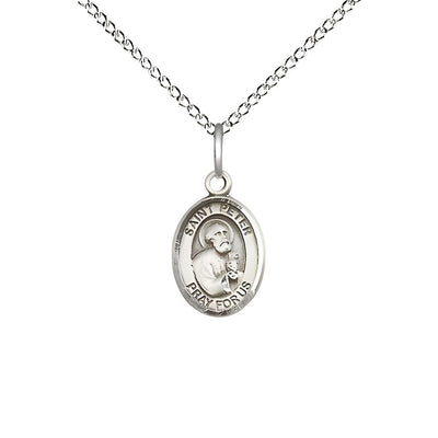St. Peter the Apostle Engravable Small Children Sterling Silver Medal with Sterling Chain, Measures 1/2-inch tall by 1/4-inch wide, Bliss Manufacturing