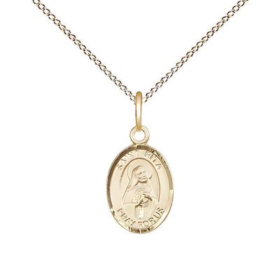 St. Rita of Cascia Engravable 14kt Gold-filled Small Medal with Gold-filled Chain, Measures 1/2-inch tall by 1/4-inch wide, Bliss Manufacturing