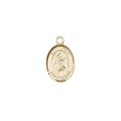 St. Rita of Cascia 14kt Gold Oval Small Medal, Measures 1/2-inch tall by 1/4-inch wide, Bliss Manufacturing