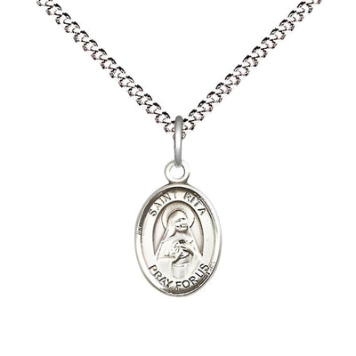 St. Rita of Cascia Plated Oval Small Medal with Plated Chain, Measures 1/2-inch tall by 1/4-inch wide, Bliss Manufacturing