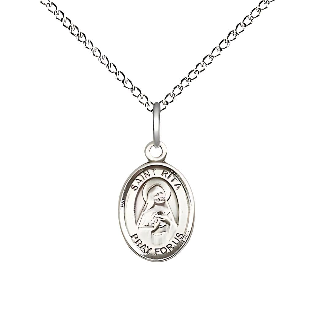 Bliss St. Rita of Cascia Engravable Sterling Silver Small Medal with Sterling Chain, Measures 1/2-inch tall by 1/4-inch wide
