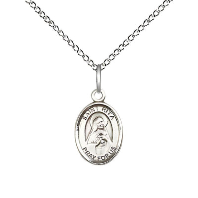 St. Rita of Cascia Engravable Sterling Silver Small Medal with Sterling Chain, Measures 1/2-inch tall by 1/4-inch wide, Bliss Manufacturing