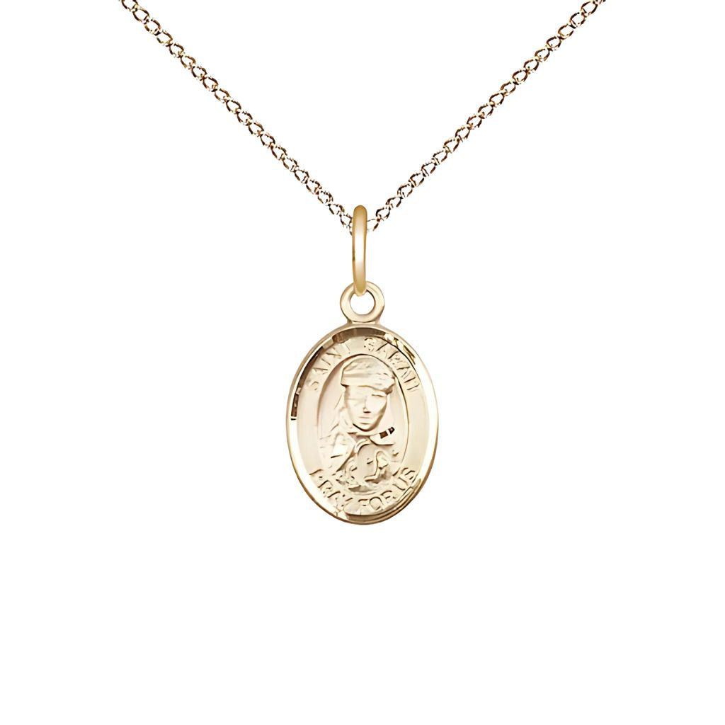 St. Sarah Engravable 14kt 14kt Gold 1/2" x 1/4" Medal with 14kt Gold Chain in Gift Box, Made in USA by Bliss