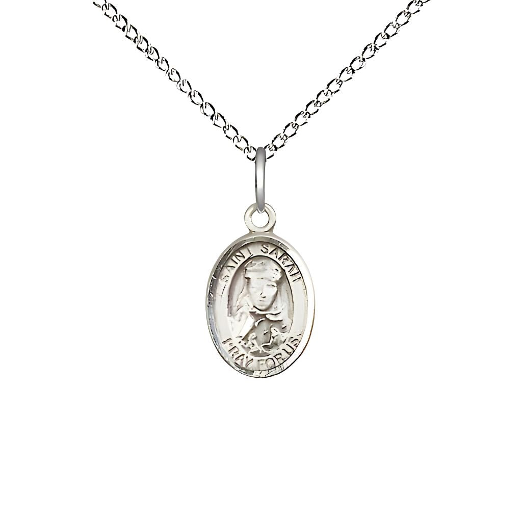 St. Sarah Engravable Sterling Silver 1/2" Medal with Sterling Chain, Made in USA by Bliss