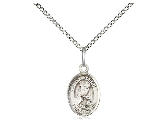 Bliss Small Engravable St Sarah Sterling Silver Medal with Sterling Silver Chain,