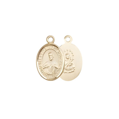Sacred Heart of Jesus Scapular 14kt Gold Oval Small Children Medal, Measures 1/2-inch tall by 1/4-inch wide. Deluxe Gift Box, Bliss Manufacturing