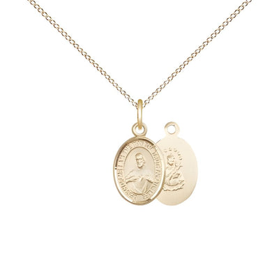 Sacred Heart of Jesus Scapular 14kt Gold Oval Small Children Medal with 14kt Gold Chain, Measures 1/2-inch tall by 1/4-inch wide. Deluxe Gift Box, Bliss Manufacturing