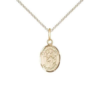 St. Sebastian 14kt Gold Oval Small Children Medal with 14kt Gold Chain, Measures 1/2-inch tall by 1/4-inch wide, Bliss Manufacturing