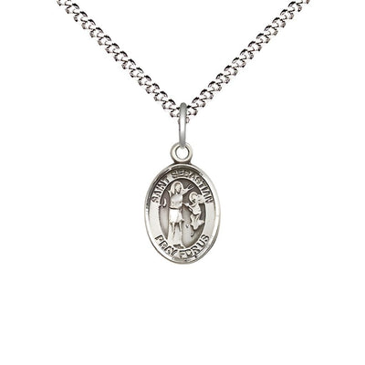 St. Sebastian Engravable Small Children Pewter Medal with Rhodium-plated Chain, Measures 1/2-inch tall by 1/4-inch wide, Bliss Manufacturing