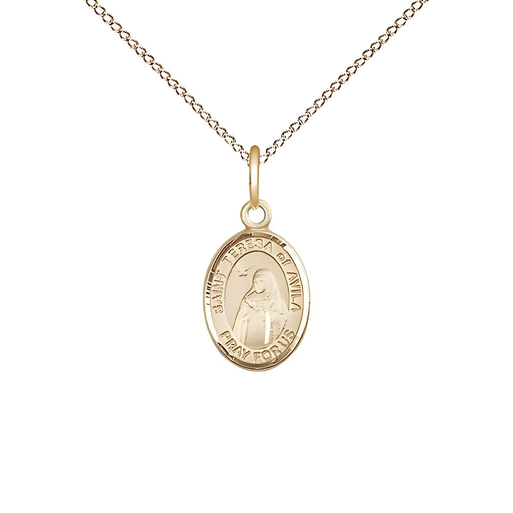 Bliss St. Teresa of Avila 14kt Gold-filled Oval Children Size Medal with Engraving and Chain Options,