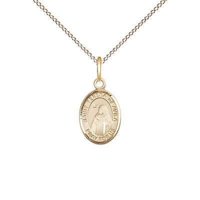 St. Teresa of Avila 14kt Gold Oval Children Size Medal with Engraving and Chain Options, Bliss Manufacturing