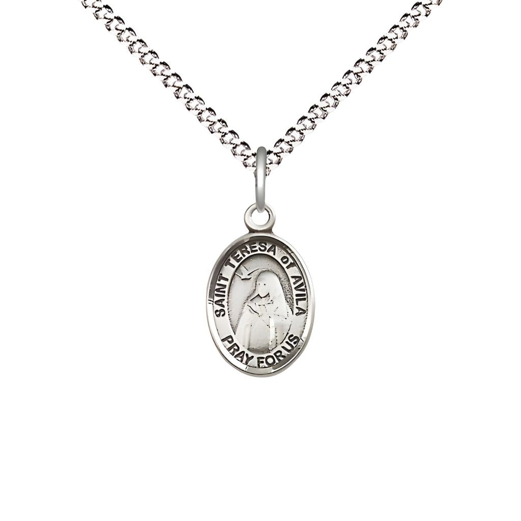 Bliss St. Teresa of Avila Pewter Oval Children Size Medal with Engraving and Chain Options,