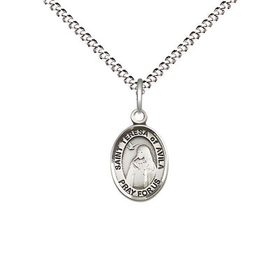 St. Teresa of Avila Pewter Oval Children Size Medal with Engraving and Chain Options, Bliss Manufacturing