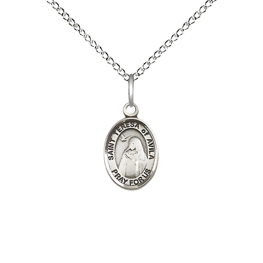 Bliss St. Teresa of Avila Sterling Silver Oval Children Size Medal with Engraving and Chain Options,