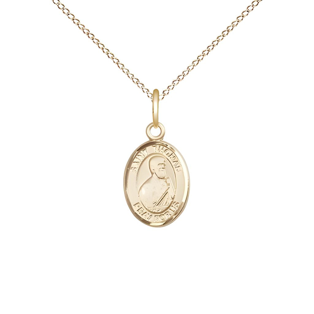 St. Thomas the Apostle 14kt Gold-filled Oval Small Children Medal with Gold-filled Chain, Deluxe Gift Box.