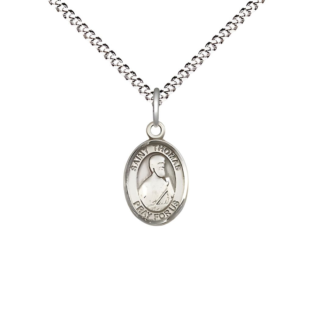 St. Thomas the Apostle Small Children Pewter Medal with Rhodium-plated Chain, Deluxe Gift Box.