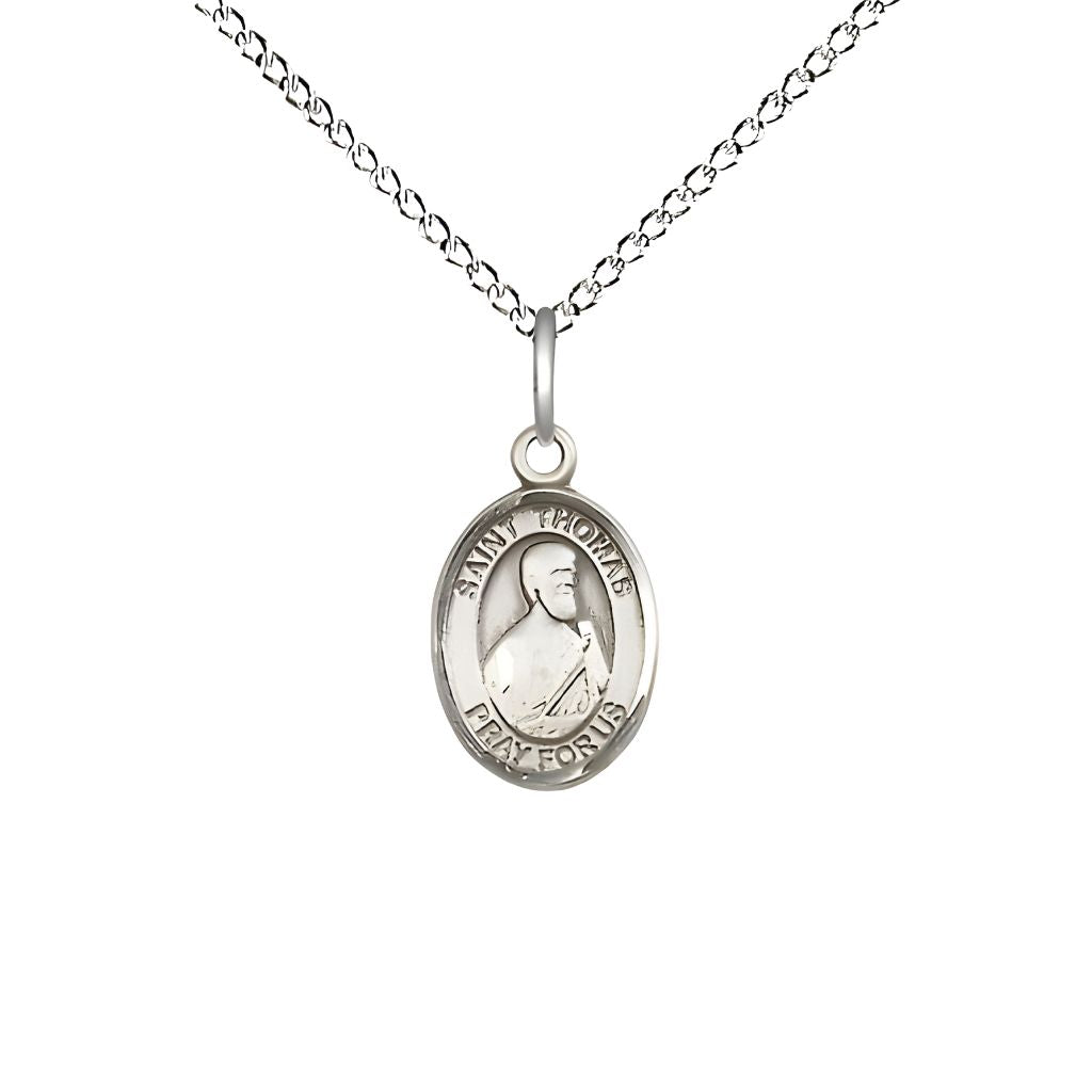 St. Thomas the Apostle Small Children Sterling Silver Medal with Sterling Chain, Deluxe Gift Box.