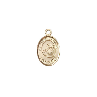 St. Thomas Aquinas 14kt Gold Oval Small Children Medal, Measures 1/2-inch tall by 1/4-inch wide, Bliss Manufacturing