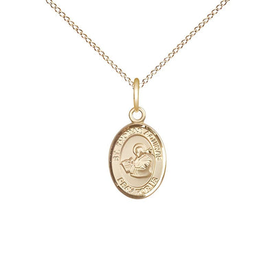 St. Thomas Aquinas 14kt Gold Oval Small Children Medal with 14kt Gold Chain, Measures 1/2-inch tall by 1/4-inch wide, Bliss Manufacturing