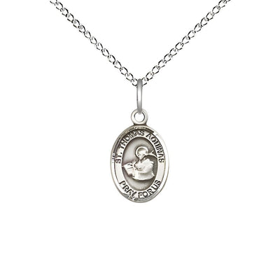 St. Thomas Aquinas Engravable Small Children Sterling Silver Medal with Sterling Chain, Measures 1/2-inch tall by 1/4-inch wide, Bliss Manufacturing