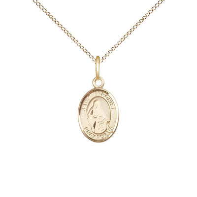 St. Veronica 14kt Gold Oval Small Children Medal with 14kt Gold Chain, Measures 1/2-inch tall by 1/4-inch wide, Bliss Manufacturing