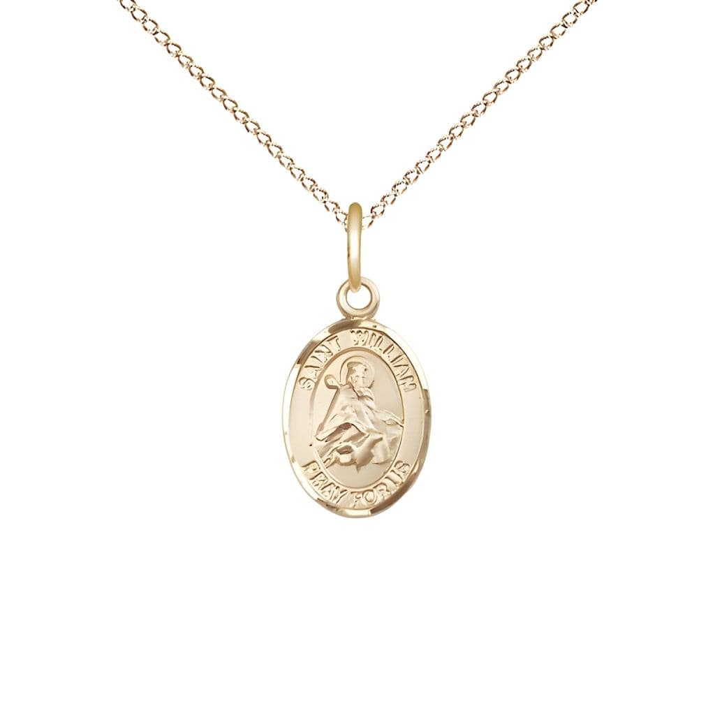 Bliss St. William of Rochester 14kt Gold-filled  Oval Small Children Medal with Gold-filled Chain, Measures 1/2-inch tall by 1/4-inch wide.