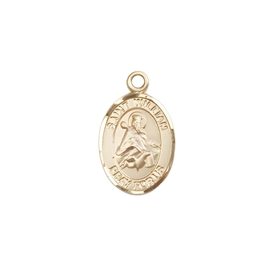 Bliss St. William of Rochester 14kt Gold Oval Small Children Medal, Measures 1/2-inch tall by 1/4-inch wide.